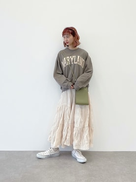 「SLURR（スラ―）のアイテム（スウェット）」を使った、ちょこびさん（レディース・154cm）の春コーディネート