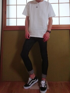 「HANES（ヘインズ）の［Hanes/ヘインズ］ BEEFY T-SHIRT 2P ビーフィー クルーネック Tシャツ 【2枚組】（Tシャツ/カットソー、ホワイト系）」を使った、yuushinさん（メンズ・172cm）の夏コーディネート