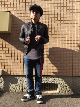 「Moonage Devilment（ムーンエイジデビルメント）のアイテム（キャスケット）」を使った、黒烏龍さん（メンズ・161cm）の冬コーディネート