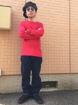 「Moonage Devilment（ムーンエイジデビルメント）のアイテム（キャスケット）」を使った、黒烏龍さん（メンズ・161cm）の春コーディネート