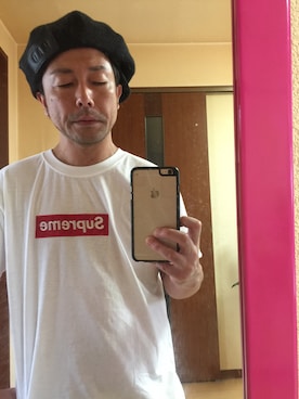 「シュプリーム」｜「アイテム（キャスケット）」を使った、黒烏龍さん（メンズ・161cm）の夏コーディネート