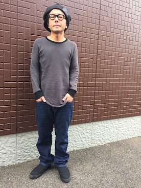 「Moonage Devilment（ムーンエイジデビルメント）のアイテム（キャスケット）」を使った、黒烏龍さん（メンズ・161cm）の秋コーディネート
