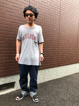 「Moonage Devilment（ムーンエイジデビルメント）のアイテム（キャスケット）」を使った、黒烏龍さん（メンズ・161cm）の秋コーディネート