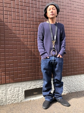 「Moonage Devilment（ムーンエイジデビルメント）のアイテム（キャスケット）」を使った、黒烏龍さん（メンズ・161cm）の秋コーディネート
