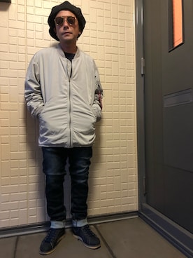 「Moonage Devilment（ムーンエイジデビルメント）のアイテム（キャスケット）」を使った、黒烏龍さん（メンズ・161cm）の冬コーディネート
