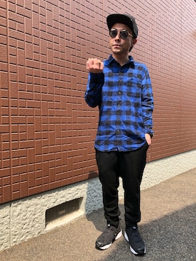 「Moonage Devilment（ムーンエイジデビルメント）のアイテム（キャップ）」を使った、黒烏龍さん（メンズ・161cm）の春コーディネート
