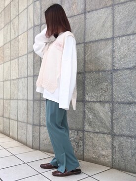 「透かし編みニット」｜「アイテム（スリッポン）」を使った、yuminko1116さん（レディース・150cm）の春コーディネート