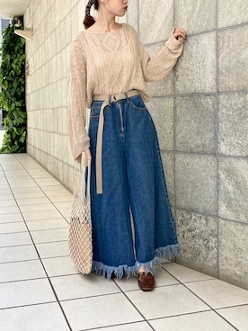 「フリンジデニム」｜「アイテム（スリッポン）」を使った、yuminko1116さん（レディース・150cm）の春コーディネート