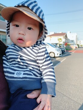 「おさんぽスタイル」｜「アイテム（キャップ）」を使った、RIKU⋆⋆さん（キッズ・80cm）の春コーディネート