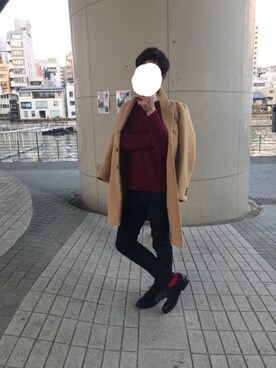 「SEVENDAYS=SUNDAY（セブンデイズサンデイ）のアイテム（チェスターコート）」を使った、ヒロトさん（メンズ・175cm）の冬コーディネート