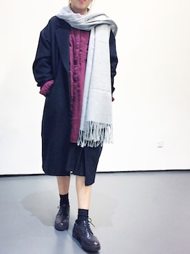 「MONKI（モンキ）のアイテム（マフラー）」を使った、hazelhuiさん（レディース・160cm）の冬コーディネート