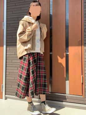 「チェック柄に恋してる」｜「アイテム（マウンテンパーカー）」を使った、Ami🌺さん（レディース・163cm）の秋コーディネート