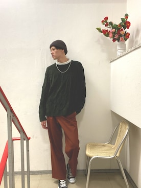 「JUNRED（ジュンレッド）のアイテム（ニットキャップ/ビーニー）」を使った、こーや/モデルさん（メンズ・187cm）の春コーディネート