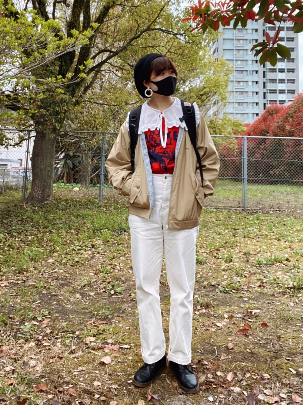 「カジュアル、今日のコーデ、ootd、プチプラ、シンプル、お洒落さんとつながりたい、カジュアルコーデ、シンプルコーデ、古着、はるコーデ」｜「WEGOのWEGO/フリルレースカラーリボンブラウス（シャツ/ブラウス、ホワイト系）」を使った、momoさん（レディース・165cm）の春コーディネートの1枚目の写真
