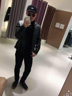 「COMME CA ISM（コムサイズム）のアイテム（ライダースジャケット）」を使った、MASAKIさん（メンズ・165cm）の春コーディネート