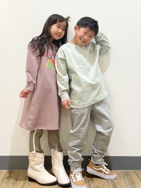 「FRUIT OF THE LOOM（フルーツオブザルーム）のアイテム（ワンピース/ドレス）」を使った、reikawwwさん（キッズ・120cm）の冬コーディネート