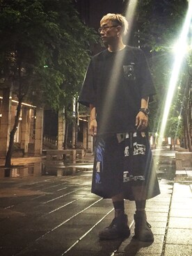 「RICK OWENS」｜「アイテム（アナログ腕時計）」を使った、DJ Mykal a.k.a.林哲儀さん（メンズ・174cm）の夏コーディネート