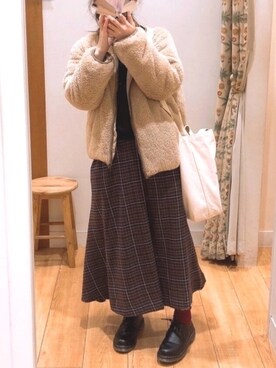 「茶色」｜「アイテム（ブルゾン）」を使った、すだちさん（レディース・157cm）の春コーディネート