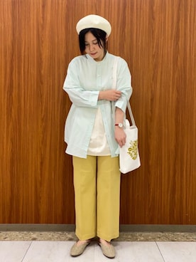 「機能性素材」｜「アイテム（ハンチング/ベレー帽）」を使った、coen きのうちさん（レディース・163cm）の春コーディネート