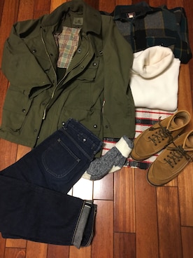 「Nigel Cabourn（ナイジェルケーボン）のアイテム（その他アウター）」を使った、けいぼんさん（メンズ・172cm）の秋コーディネート