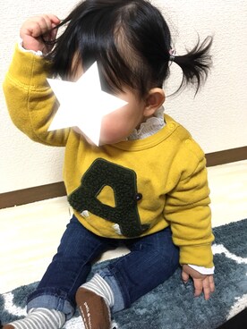 「GAP（ギャップ）の1969 マイ ファースト レギンス ジーンズ (ベビー)（デニムパンツ）」を使った、AO¨̮さん（キッズ・70cm）の冬コーディネート