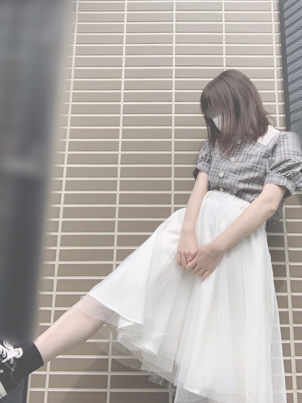 「低身長コーデ」｜「RETRO GIRLのアイテム（シャツ/ブラウス、グレー系）」を使った、nanaさん（レディース・156cm）の夏コーディネートの1枚目の写真