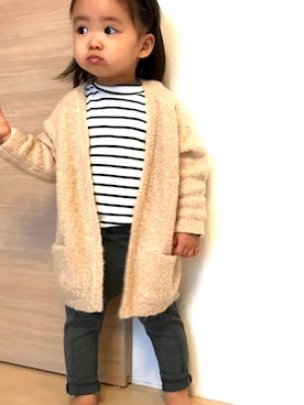 「ロングカーディガン」｜「アイテム（その他アウター）」を使った、りえさん（キッズ・90cm）の秋コーディネート