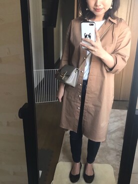 「FURLA（フルラ）のメトロポリス　ミニクロスボディバッグ（ショルダーバッグ、ベージュ系）」を使った、chinaさん（レディース・149cm）の秋コーディネート