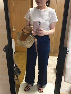 「Chico（チコ）の半袖ワッフルメロウTシャツ（Tシャツ/カットソー、ホワイト系）」を使った、chinaさん（レディース・149cm）の夏コーディネート