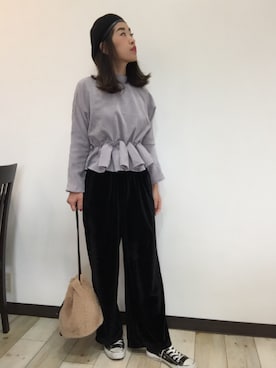 「ぺプラムトップス」｜「アイテム（ハンチング/ベレー帽）」を使った、airi0111xxさん（レディース・161cm）の冬コーディネート