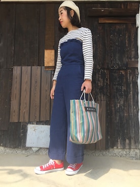 「ペーパーハット」｜「アイテム（オールインワン・サロペット）」を使った、airi0111xxさん（レディース・161cm）の春コーディネート