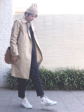 「KIJIMA TAKAYUKI」｜「アイテム（トレンチコート）」を使った、JJさん（レディース・165cm）の冬コーディネート