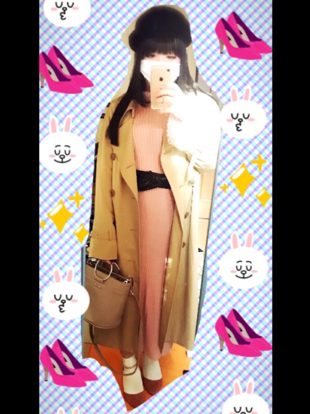 「女装、しまむら、ジーナシス、エクラン、トレンチコート」｜「JEANASISのオーバーロングトレンチ/744584 （トレンチコート、ベージュ系）」を使った、MR.女装さん（メンズ・162cm）の春コーディネートの1枚目の写真