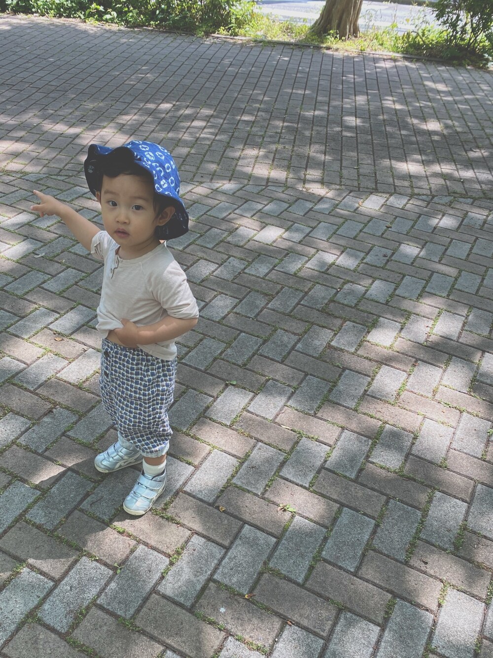 「むすこーで」｜「CARAMELのアイテム（パンツ、ブルー系）」を使った、souさん（キッズ・80cm）の春コーディネートの1枚目の写真