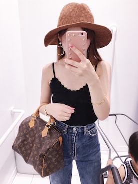 「HARE（ハレ）のアイテム（ハット、ブラウン系）」を使った、♡Chiii♡さん（レディース・155cm）の夏コーディネート