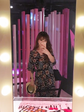 「DHOLIC（ディーホリック）のVネックロングフローラルワンピース（ワンピース、ブラック系）」を使った、♡Chiii♡さん（レディース・155cm）の夏コーディネート