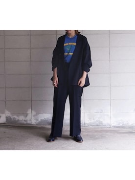 「ネイビーコーデ」｜「アイテム（セットアップ）」を使った、ともみさん（レディース・160cm）の秋コーディネート