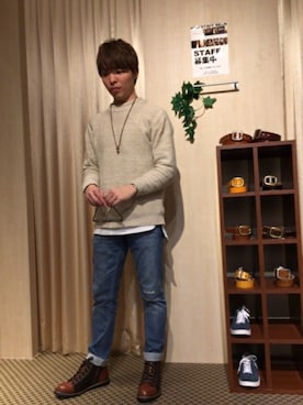 「HVC（エイチブイシー）のアイテム（ブーツ）」を使った、HVC大津一里山店さん（メンズ・175cm）の春コーディネート