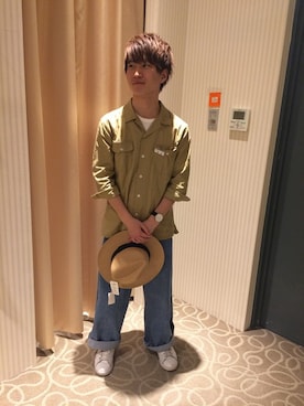 「HVC（エイチブイシー）のアイテム（トップス）」を使った、HVC大津一里山店さん（メンズ・163cm）の春コーディネート