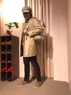 「HVC」｜「アイテム（ステンカラーコート）」を使った、HVC大津一里山店さん（メンズ・180cm）の冬コーディネート
