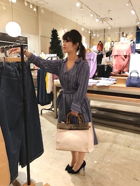 「HVC」｜「アイテム（シャツワンピース）」を使った、HVC大津一里山店さん（レディース・153cm）の春コーディネート