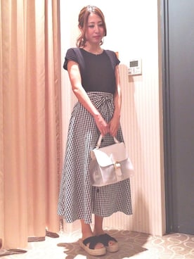 「HVC」｜「アイテム（スカート）」を使った、HVC大津一里山店さん（レディース・163cm）の夏コーディネート