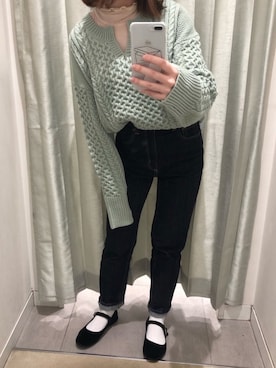 「SVEC（シュベック）のカンフーシューズ kung fu Shoes / ストラップパンプス（バレエシューズ）」を使った、cocoon3さん（レディース・158cm）の冬コーディネート