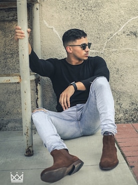 「ALDO（アルド）のアイテム（ブーツ）」を使った、StrictlyDebonairさん（メンズ・180cm）の冬コーディネート