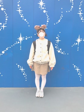 「白タイツ」｜「アイテム（ノーカラージャケット）」を使った、yuさん（レディース・154cm）の冬コーディネート