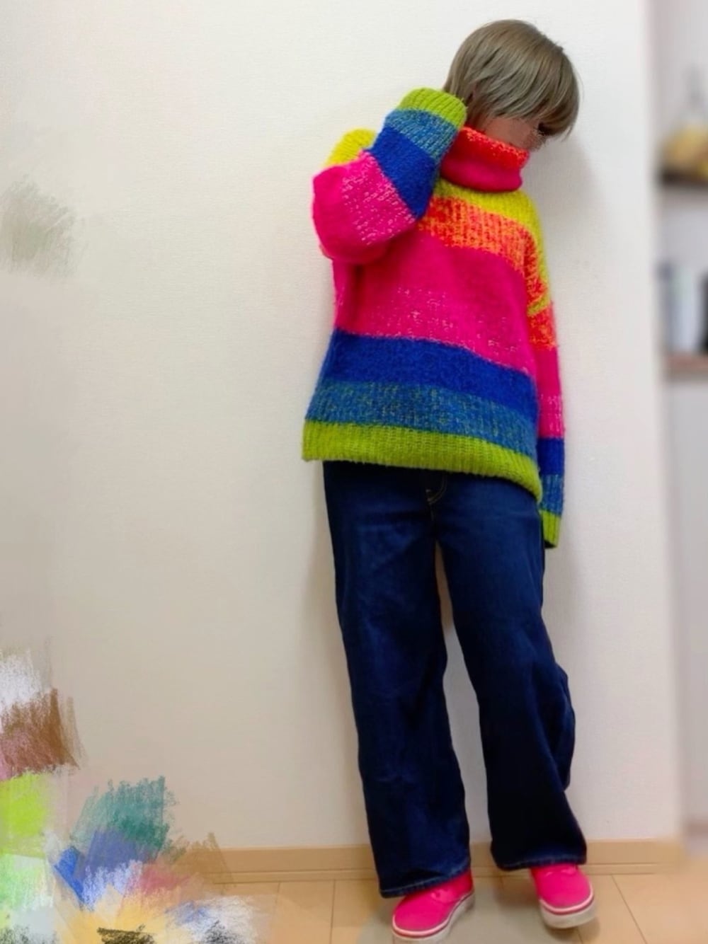 「Desigual、ハイネック、ハイネックニット、ハイネックセーター、リーバイス、Levi's、reebok、ピンクコーデ、ピンク、おしゃれさんと繋がりたい」｜「Desigualのアイテム（ニット/セーター、その他）」を使った、ちゃそさん（レディース・156cm）の冬コーディネートの1枚目の写真