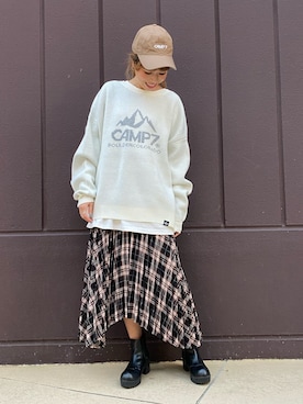 「CAMP7（キャンプセブン）のアイテム（キャップ）」を使った、riisanroさん（レディース・158cm）の秋コーディネート