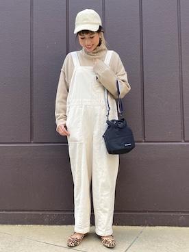 「RAG MACHINE（ラグマシーン）のアイテム（サロペット/オーバーオール）」を使った、riisanroさん（レディース・158cm）の秋コーディネート