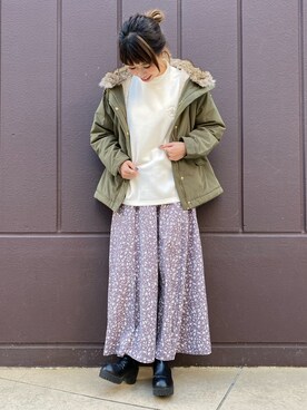 「RAG MACHINE（ラグマシーン）のアイテム（モッズコート）」を使った、riisanroさん（レディース・158cm）の冬コーディネート