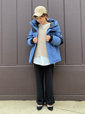 「アイテム（ダウンジャケット/コート、ブルー系）」を使った、riisanroさん（レディース・158cm）の冬コーディネート